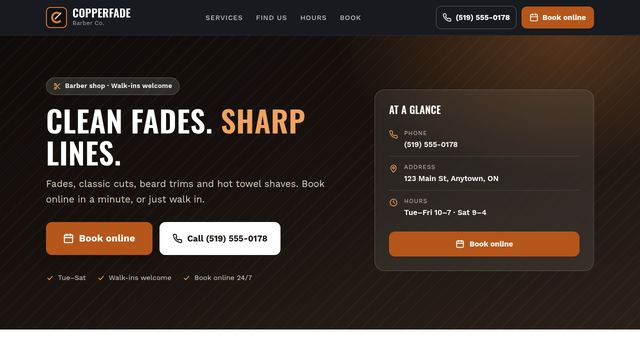 Copperfade Barber Co.: a made-up business in the Bold style